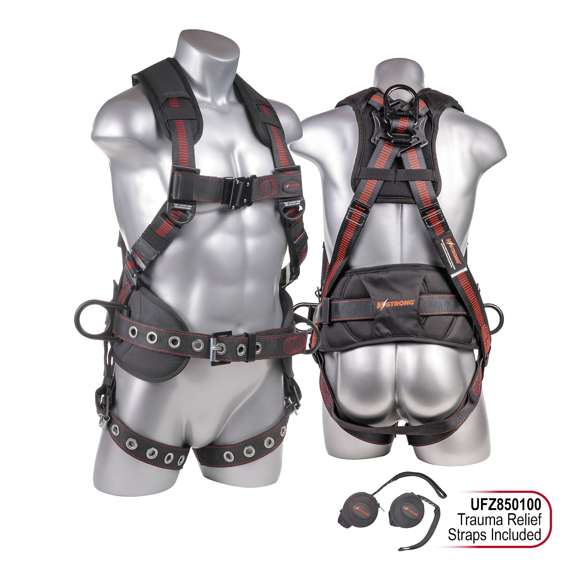 KStrong Kapture Epic+ 5-Point Full Body Harness — L-XL, Waist Pad with Removable Tool Belt, Back/Shoulder Pad, Enhanced Dorsal D-Ring, 2 Side D-Rings, Model# UFH10332G-L-XL